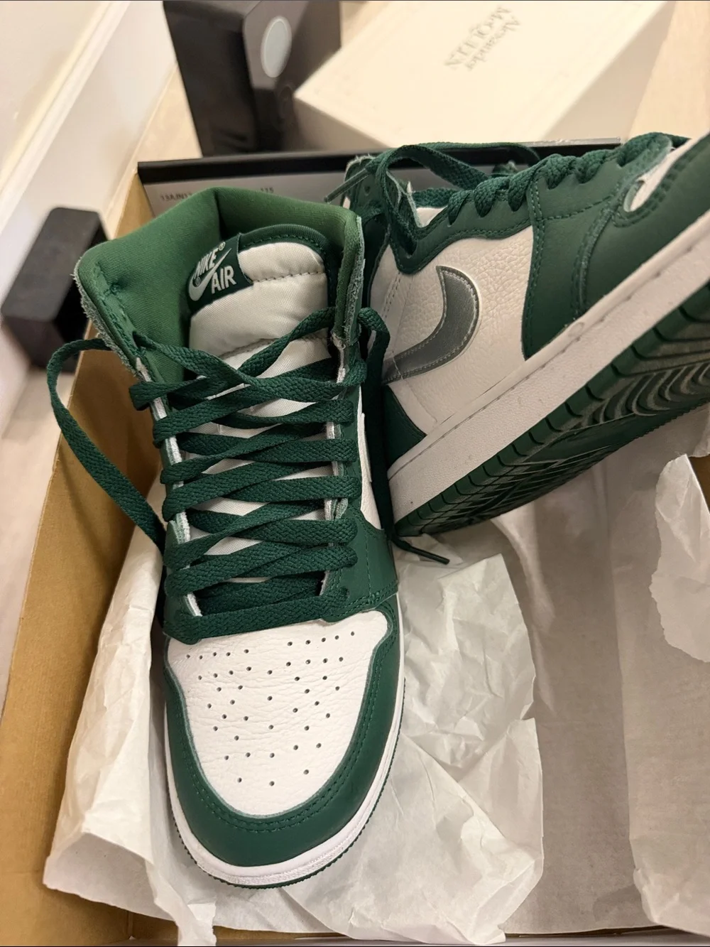 Jordan Green and White High-Top Sneakers